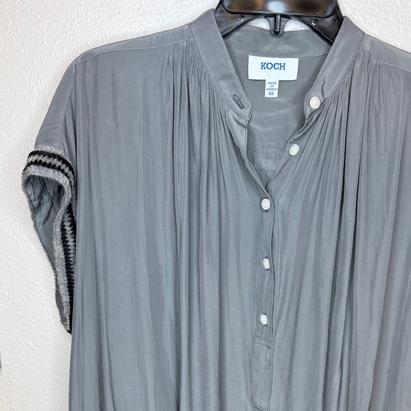 KOCH Tops - KOCH Fern Pullover Boho Crotchet Charcoal / Greige‎ Relaxed Blouse - XS